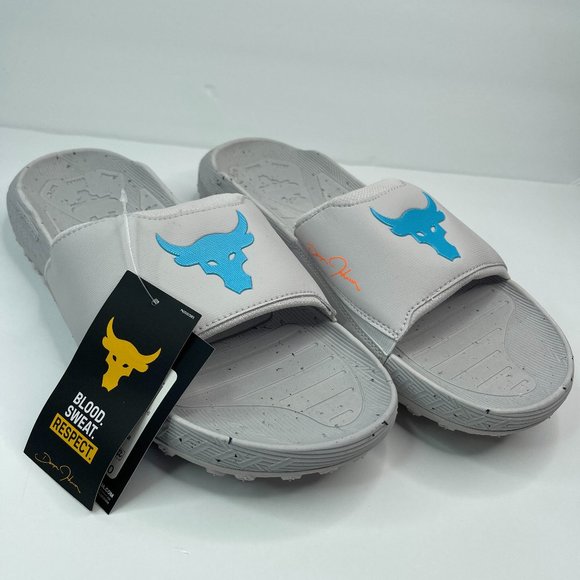 Under Armour Other - NEW Under Armour Project Rock 3 Grey Blue Surf Charged Slides Sandels Men’s 13
